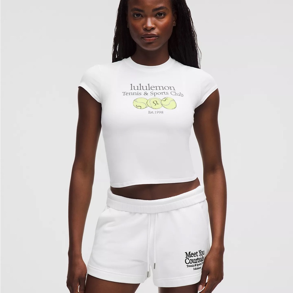 Lululemon White Graphic Baby Tee Sz M